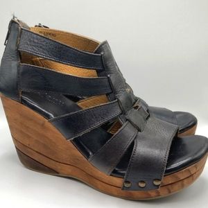 BED STU Olinda Black Strappy Sandal Size 10 Leather Platform Wedge